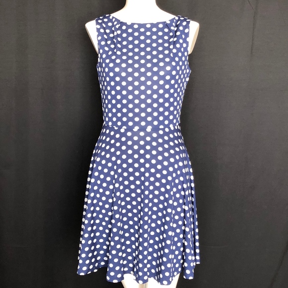 Style by Shez Navy Blue Polka Dot Dress P569 - Picture 1 of 7